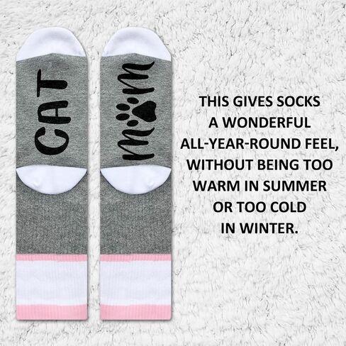 Ziyouza Cat Mom Socks, Gift for Cat Pet Owner, Cat Mother, Cat Mama, Cat Lovers, Kitty Lovers, Novelty Gift for Thanksgiving Christmas Birthday Mother's Day, 1 Pair-37, Light Gray Pink, 5.5-11 in Saudi Arabia