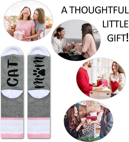 Ziyouza Cat Mom Socks, Gift for Cat Pet Owner, Cat Mother, Cat Mama, Cat Lovers, Kitty Lovers, Novelty Gift for Thanksgiving Christmas Birthday Mother's Day, 1 Pair-37, Light Gray Pink, 5.5-11 in Saudi Arabia