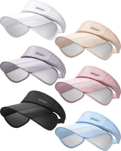 6 Pieces Summer Sun Visor Hat Adjustable Golf Cap Womens Golf Hat Sport Visors for Women Women's Visors Sun Protection Hat with Retractable Brim for Women Men Beach Sport Running Tennis Applications in Saudi Arabia