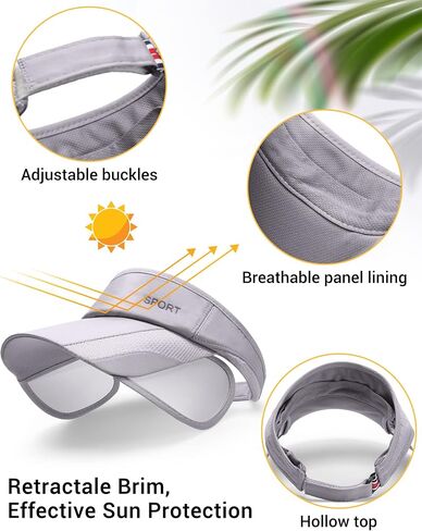 6 Pieces Summer Sun Visor Hat Adjustable Golf Cap Womens Golf Hat Sport Visors for Women Women's Visors Sun Protection Hat with Retractable Brim for Women Men Beach Sport Running Tennis Applications in Saudi Arabia