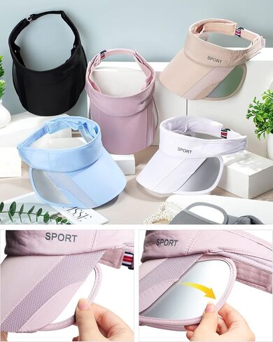 6 Pieces Summer Sun Visor Hat Adjustable Golf Cap Womens Golf Hat Sport Visors for Women Women's Visors Sun Protection Hat with Retractable Brim for Women Men Beach Sport Running Tennis Applications in Saudi Arabia