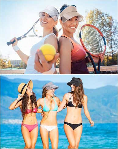 6 Pieces Summer Sun Visor Hat Adjustable Golf Cap Womens Golf Hat Sport Visors for Women Women's Visors Sun Protection Hat with Retractable Brim for Women Men Beach Sport Running Tennis Applications in Saudi Arabia