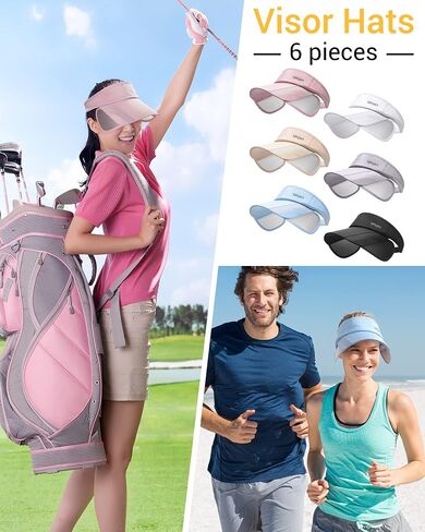 6 Pieces Summer Sun Visor Hat Adjustable Golf Cap Womens Golf Hat Sport Visors for Women Women's Visors Sun Protection Hat with Retractable Brim for Women Men Beach Sport Running Tennis Applications in Saudi Arabia