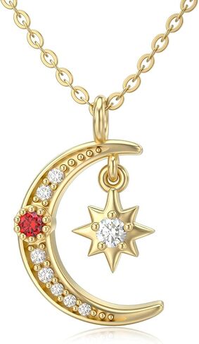 BEBEWO 10k 14k 18k Yellow Gold Moon Star Necklace for Women, Gold Moon Necklace Jewelry Gifts for Women Girls Her, 16"-18" Chain in Saudi Arabia