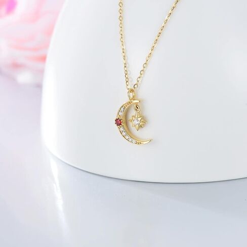 BEBEWO 10k 14k 18k Yellow Gold Moon Star Necklace for Women, Gold Moon Necklace Jewelry Gifts for Women Girls Her, 16"-18" Chain in Saudi Arabia