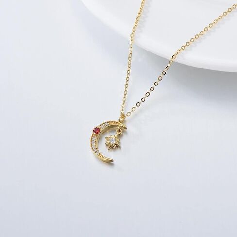 BEBEWO 10k 14k 18k Yellow Gold Moon Star Necklace for Women, Gold Moon Necklace Jewelry Gifts for Women Girls Her, 16"-18" Chain in Saudi Arabia