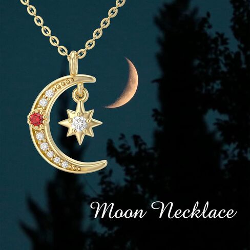 BEBEWO 10k 14k 18k Yellow Gold Moon Star Necklace for Women, Gold Moon Necklace Jewelry Gifts for Women Girls Her, 16"-18" Chain in Saudi Arabia