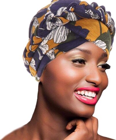 Woeoe Floral Turban Head Wrap Polyester African Head Scarf Soft Flower Pattern Head Cover Cap Stretch Braid Headwear for Women and Girls Yellow in Saudi Arabia