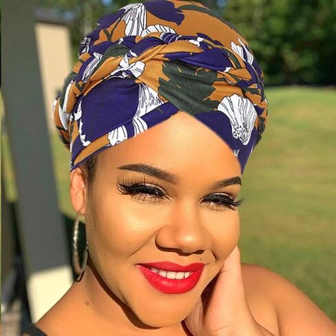 Woeoe Floral Turban Head Wrap Polyester African Head Scarf Soft Flower Pattern Head Cover Cap Stretch Braid Headwear for Women and Girls Yellow in Saudi Arabia