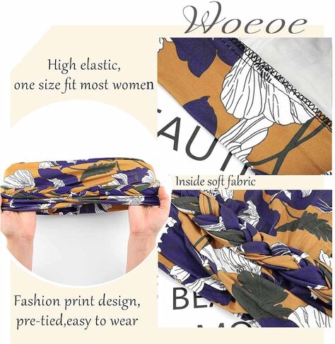 Woeoe Floral Turban Head Wrap Polyester African Head Scarf Soft Flower Pattern Head Cover Cap Stretch Braid Headwear for Women and Girls Yellow in Saudi Arabia
