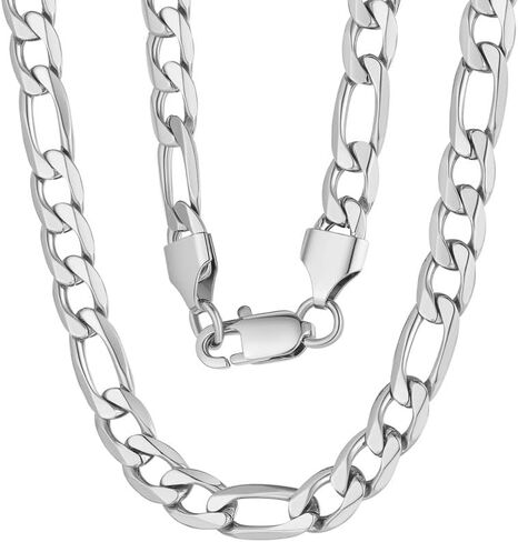 HstyleUnee قوي فيجارو سلسلة قلادة الفولاذ المقاوم للصدأ سلاسل مطلية بالذهب الحقيقي للرجال النساء المجوهرات، عرض 6/8/9 مم، 18/20/22/24/26/28/30 بوصة طول، إرسال صندوق هدية in Kuwait