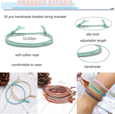 FINZOR 36 Pcs Woven Wrap Friendship Bracelets Handmade Braided Friendship Bracelet Adjustable Colorful Bracelet Birthday Gifts-Party Favors in Kuwait