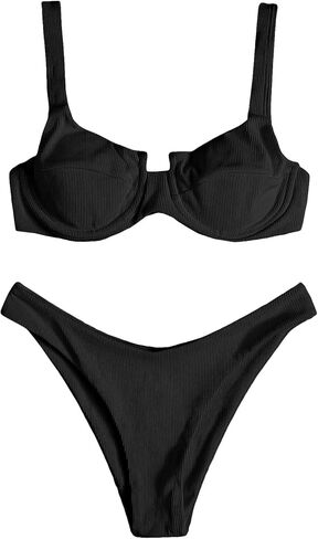 SOLY HUX Women's Two Piece Swimsuit Underwire Tie Back High Cut Bikini Sets Bathing Suits in Saudi Arabia