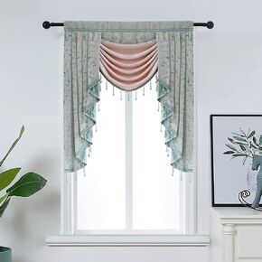Luxury Brown Burgundy Floral Waterfall Swag Valance with Tassels for Living Room Bedroom Windows European Design Rod Pocket Top (200 cm, 1 Panel)