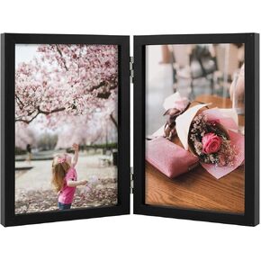 4x6 Triple Hinged Frames, 3 Folding Picture Frame, Stand Vertically on Desktop or Tabletop, Black