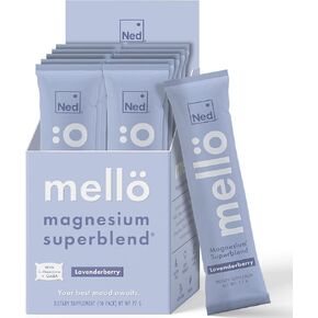 Ned - Mellö Magnesium Superblend - Magnesium Powder Supplement Drink Mix with All Natural Magnesium Glycinate and L Theanine, 30 Servings - Supports Cognitive Function, Sleep, Calm Magnesium Powder