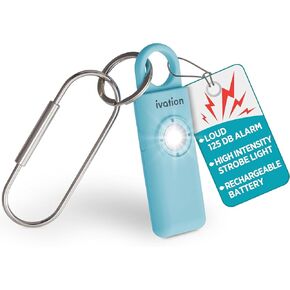 Ivation Personal Rechargeable SOS Alarm, Pocket Size Loud 130dB Sound Safety Siren & LED Panic Strobe Light with Carabiner Keychain Clip for Women, Children & Seniors, Black