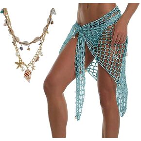 Sexy Beach Hand Crochet Shawl Capelet Cover Up Sunscreen Net Triangle Fishnet Skirt,and Braided Rattan Shell necklace(LK9)