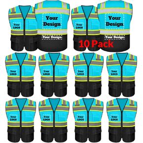 Safety Vest Customize Logo with 5 Pockets & Zipper Reflective High Visibility Vest Class 2 Outdoor Workwear