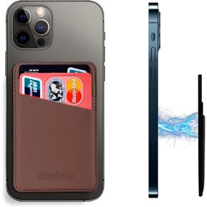 doeboe Compatible with Magsafe Wallet iPhone 14 13 12 Pro Max, Leather Card Holder for Back of iPhone 13 12, Magnetic Credit Card Wallets for iPhone 13 12 Mini Pro, Mag Safe Accessories (Brown)