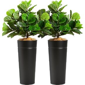 KOL 4.2FT Artificial Fiddle Leaf Fig Tree with Galvanized Steel Black Planter, Realistic Fake Faux Silk Plant & Superbly Crafted Flower Pot, Modern Elegant Home Office Living Room Decor Indoor Outdoor in Saudi Arabia