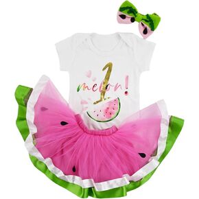 Infant Baby Girls 1st Birthday Watermelon Outfits Romper with Headband + Tutu Skirt Toddler Princess Dress