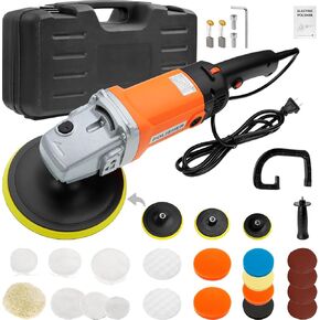 110V Buffer Polisher, 5-7-Inch Brushless Dual Action Polisher, 6 Variable Speed Random Orbital Polisher Kit for Car Detailing, Waxing, Polishing, 25PCS Polishing Accessories, Corded