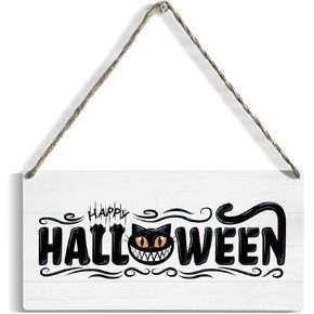 Halloween Wood Sign Wall Decor, 12x 6 Inch Horror Welcome Sign for Front Door Decor Hanging Wall Art Halloween Pumpkin Hanging Plaque for Home Living Room Halloween Party Wall Decor Happy Halloween4