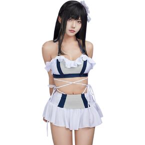 haikyuu Women Fantasy Cosplay Swimsuit Anime Two Piece Bathing Suit with Head Accessory Halter Top and Skirt