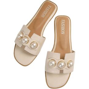 Verdusa Women's Pearls Cut Out Flat Sandals Square Toe Summer Slides
