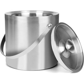 3L Double-Wall Insulated Stainless Steel Ice Bucket with scoop & tongs for Cocktail Bar-Metal Ice Bucket for freezer with Lid for parties,Camping,and More!champagne bucket,bar cart accessories(black)