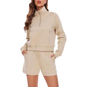 Women's 2 Piece Outfits Sets Sweatsuit Half Zip Sweatshirts and shorts with pockets Lounge Sets Tracksuits