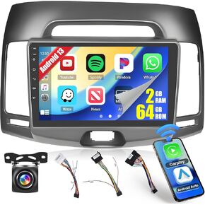 [2+64G] Ohradio Android 13 Car Stereo for Hyundai Elantra 2007-2010, Wireless CarPlay Radio Android Auto, 9'' Touch Screen Car Radio GPS Navigation Mirror Link WiFi Backup Camera Bluetooth DSP