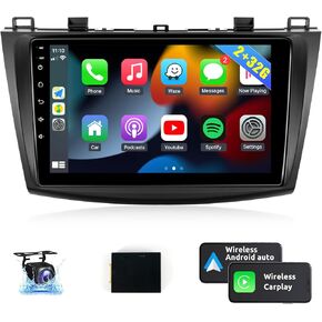 Naifay Car Radio for Mazda 3 2009-2013 with Wireless CarPlay Android Auto, 2+32G 9inch IPS Touchscreen Car Stereo for Mazda with Bluetooth/FM Audio Receivers/GPS/WiFi/SWC/Split Screen/Backup Camera