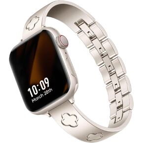 Missair Compatible with Apple Watch Band 38mm 40mm 41mm 44mm 42mm 45mm 49mm, Four Leaf Lucky Bracelet Women Dressy Jewelry Stainless Steel Metal Clover Strap for iWatch Series 9 8 7 6 5 4 3 SE Ultra