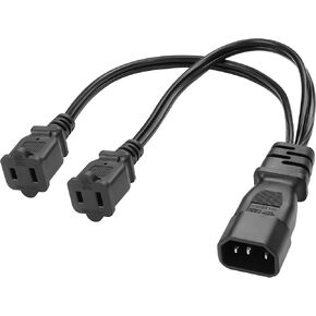 MEIRIYFA C14 to Dual 1-15R Power Plug Cable,IEC 320 C14 3PIN Male to Dual 1-15R Female Y Splitter Adapter PDU AC Power Cord for Servers, Network Switches TV Computer Monitor (34CM)