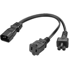XMSJSIY C14 to C5 + NEMA 1-15R Y Splitter AC Power Extension Cable 3-Pin IEC320 C14 Male to C5+1-15R Female 1 to 2 Power Supply Converter Connector Adapter Cord Wire - 0.3M/0.98FT