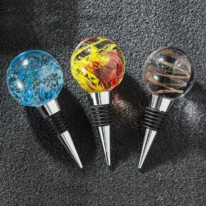 Murano Glass Wine Stoppers, Reusable Wine Bottle Stopper Champagne Stoppers, Perfect Kitchen Wine Decor Wine Accessories Gifts for Men and Women-（blue）