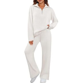 MEROKEETY Women's 2024 2 Piece Sets Long Sleeve Sweater Top Wide Leg Pants Lounge Matching Set Tracksuit