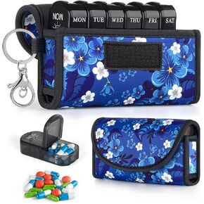 BVYA Pill Organizer Case, Weekly Travel Pill Case Medication Reminder,for 2 Times A Day, 7 Days a Week-includes Neoprene Carrying Case & A PVC Vaccine Card Protectors