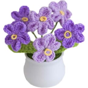 Knitting Crochet Flowers Potted Plants, Fake Forget Me Not Flowers for Friends, Family and Lover, Artificial Handmade Flowers for Birthday Wedding Teacher’Day Gift and Home Decor (Gpink)