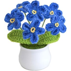 Knitting Crochet Flowers Potted Plants, Fake Forget Me Not Flowers for Friends, Family and Lover, Artificial Handmade Flowers for Birthday Wedding Teacher’Day Gift and Home Decor (Gpink)