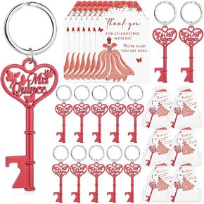50 Sets Quinceanera Party Favors for Guests Butterfly Bottle Opener Mis Quince Keychain Thank You Tags Organza Bags Quinceanera Gifts for 15 Years Birthday Party for Guest (Rose Gold)