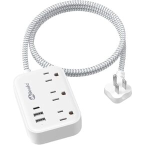 Flat Plug Power Strip with USB Ports, Flat Extension Cord 3FT with 3 AC Outlets 3 USB Ports, Short Extension Cord Outlet Extender with No Surge Protector for Cruise Ship, Dorm Room Travel Essentials