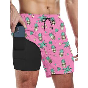 Buauty Mens Swim Trunks with Compression Liner 5 Inch Inseam Swim Shorts Quick Dry Mens Swimsuit Board Shorts with Pockets