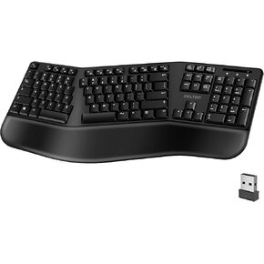 Delton Wireless Ergonomic Keyboard, 2.4G USB Dongle Full-Size Keyboard with Comfortable Wrist Rest, Quiet and Responsive 105 Keys with Full Numpad, Compatible with PC, Mac, and Smart Devices - Black
