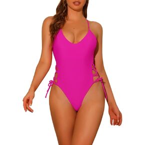 Women's One Piece Swimsuits Lace Up Criss Cross Bathing Suits Plunge Monokini Side Tie Strappy Swimwear