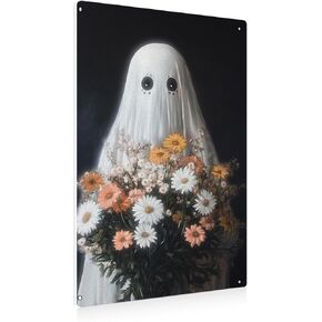 Halloween Sign Decor Cute Gothic Ghost Metal Tin Sign Ghost Picnic Under the Tree Sign Decor Decorations for Home Kitchen Halloween Decor Gifts in Saudi Arabia