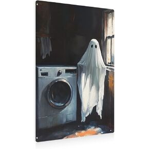 Halloween Sign Decor Cute Gothic Ghost Metal Tin Sign Ghost Picnic Under the Tree Sign Decor Decorations for Home Kitchen Halloween Decor Gifts