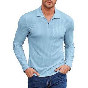 Viracy Men's Polo Shirts Zip Slim Fit Polo T Shirt for Men Long Sleeve Casual Golf Shirt S-3XL